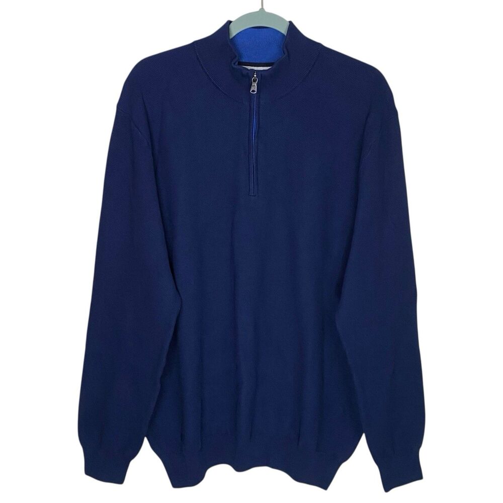 Collars & Co Sweater Mens 2XL Blue 1/4 Zip Cotton Pullover Layering Pique NWT
